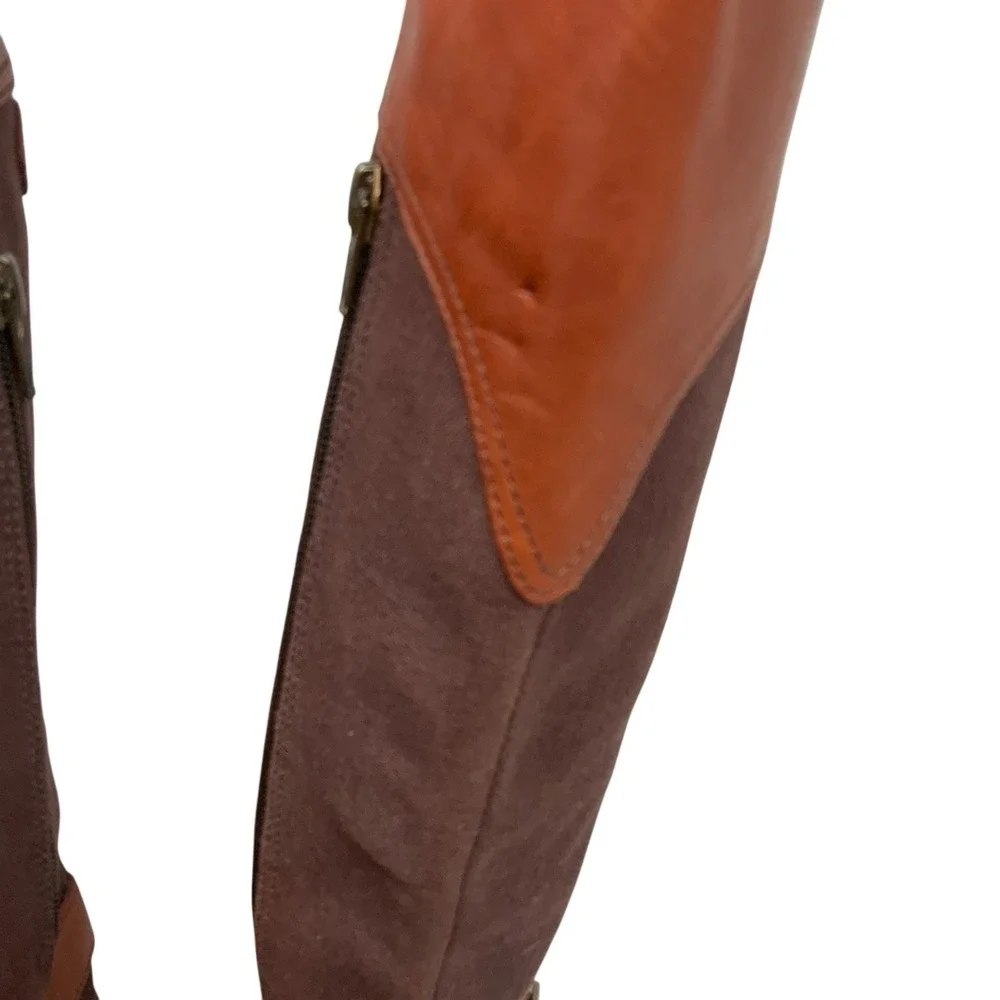Patagonia ADDIE Rider Leather & Canvas Tall Boots Brown Size‎ 7 Equestrian Zip